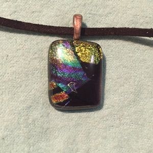 Colorful Glass Pendant, Silk Cord
